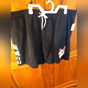 Demon Slayer men's shorts with drawstring, size 3XL (48-50), black and white.